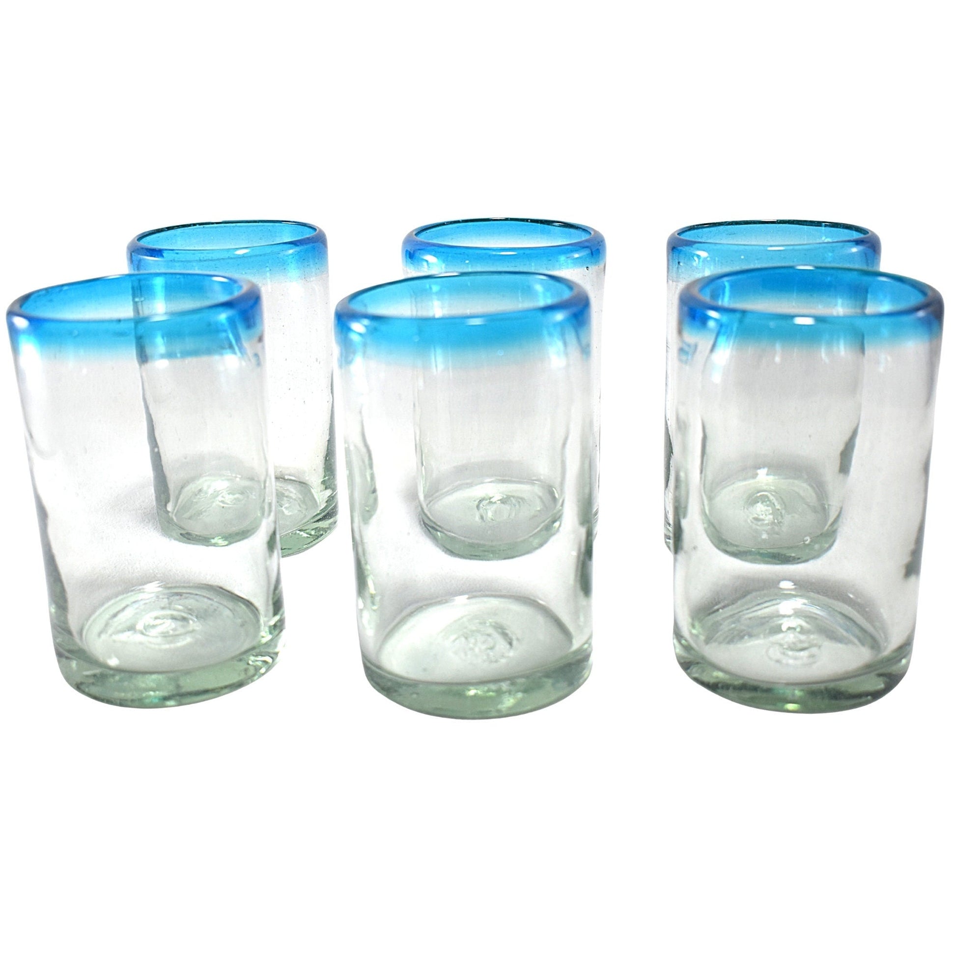 Vasos Vidrio Soplado | Set de 6 Piezas | Hechos Artesanalmente en México (Filo Aqua, Agua 16 Oz.) - MAREY -