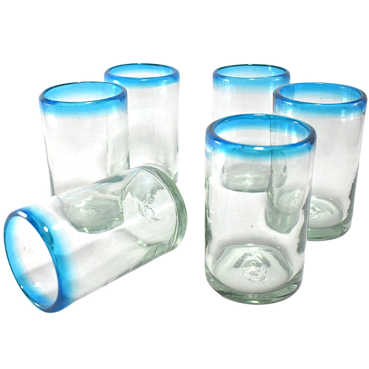 Vasos Vidrio Soplado | Set de 6 Piezas | Hechos Artesanalmente en México (Filo Aqua, Agua 16 Oz.) - MAREY -