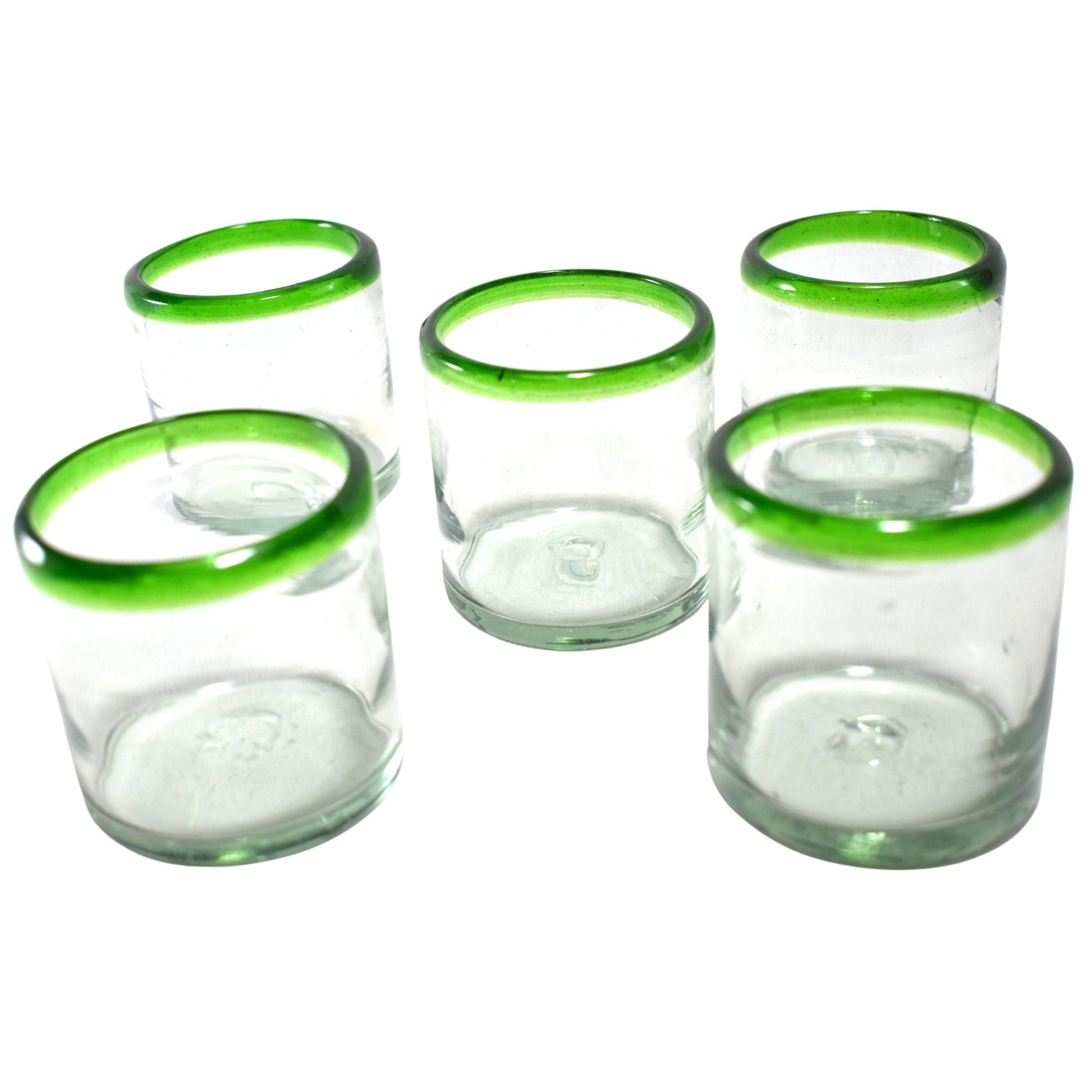 Vasos Vidrio Soplado | Set de 6 Piezas | Hechos Artesanalmente en México |(Filo Verde, Old Fashioned 8 Oz.) - MAREY -