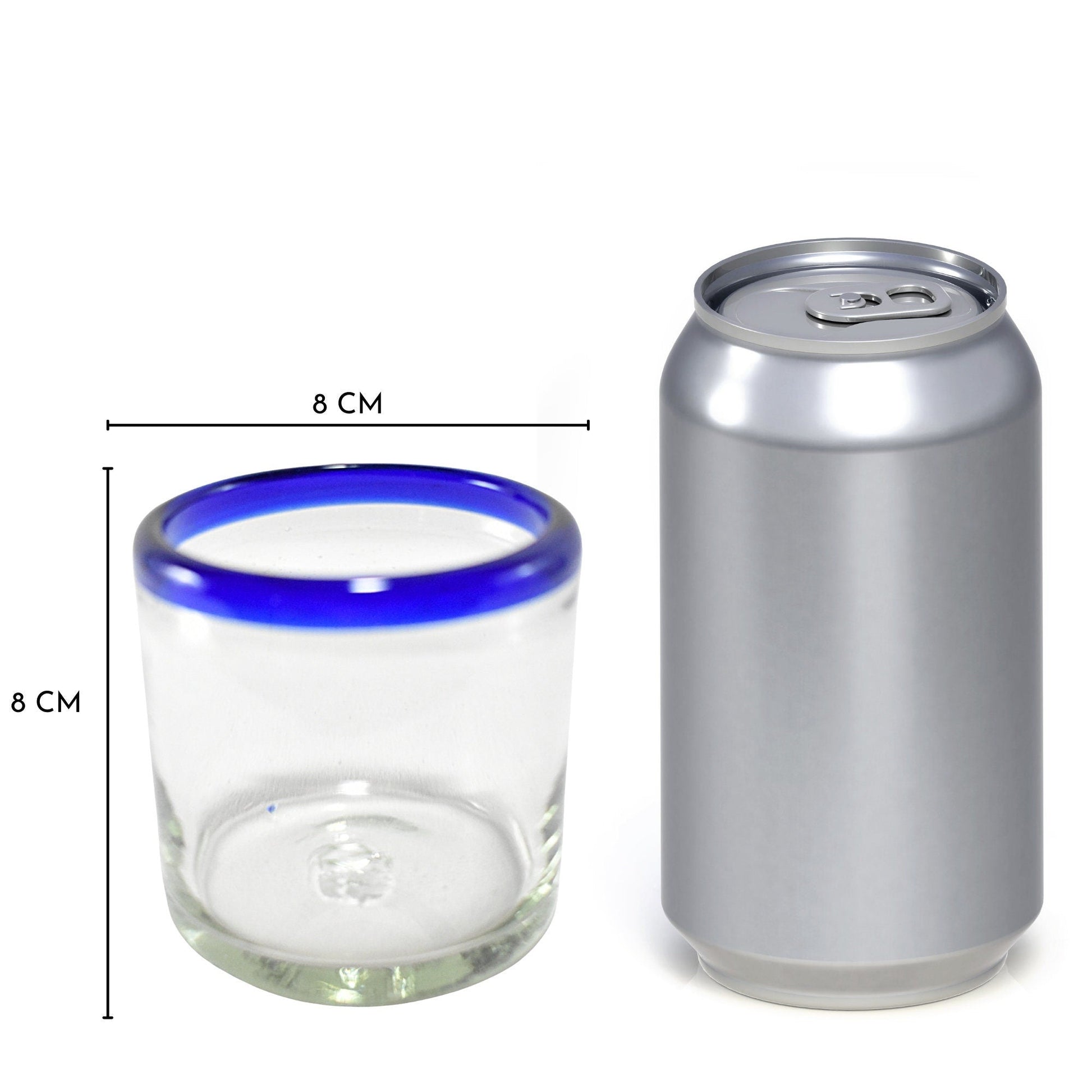 Vasos Vidrio Soplado | Set de 6 Piezas | Hechos Artesanalmente en México | Vaso Old Fashioned | (Filo Azul Cobalto, Old Fashioned 8 Oz.) - MAREY -
