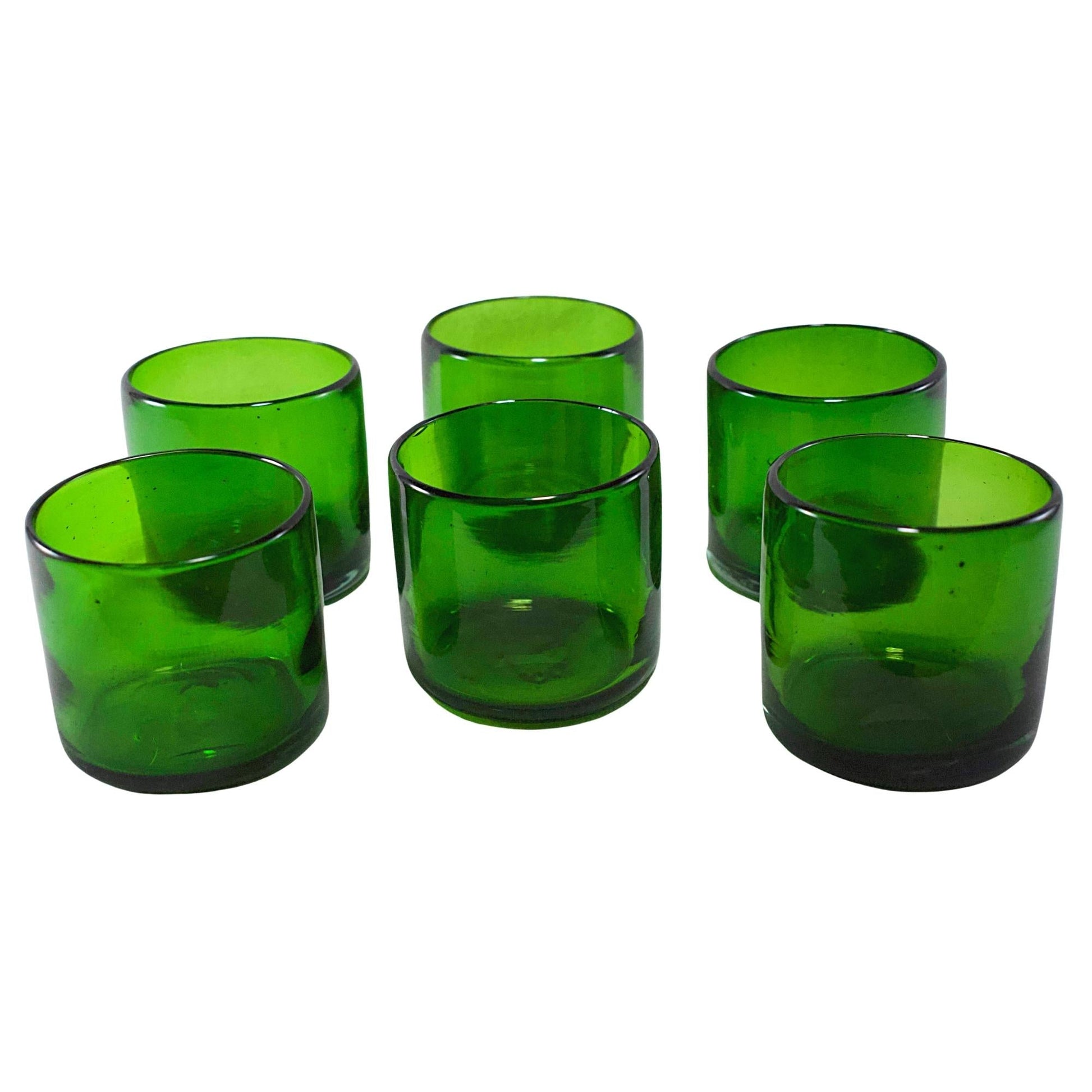 Vasos Vidrio Soplado | Set de 6 Piezas | Hechos Artesanalmente en México | (Verde Sólido, Old Fashioned 8 Oz.) - MAREY -