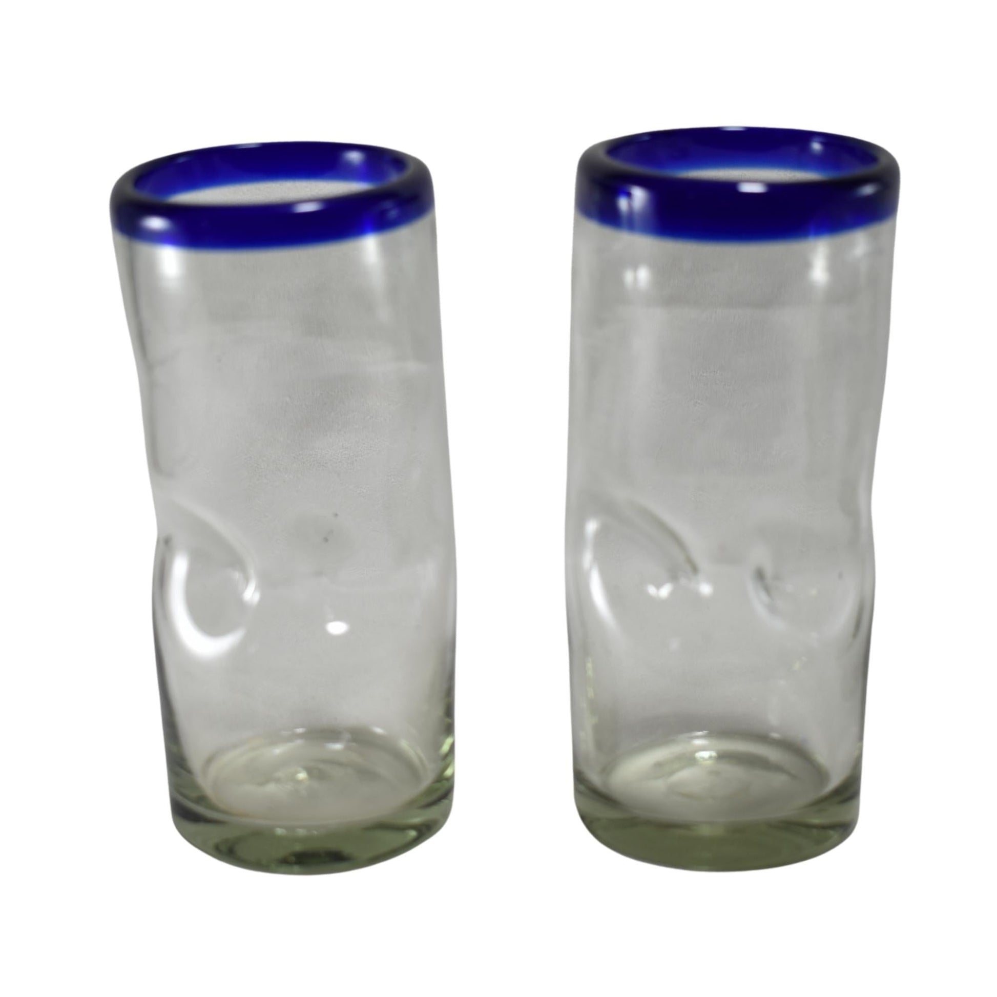 Vasos Vidrio Soplado | Set de 6 Piezas | Vaso Borracho | (Filo Azul Cobalto, 20 Oz.) - MAREY -