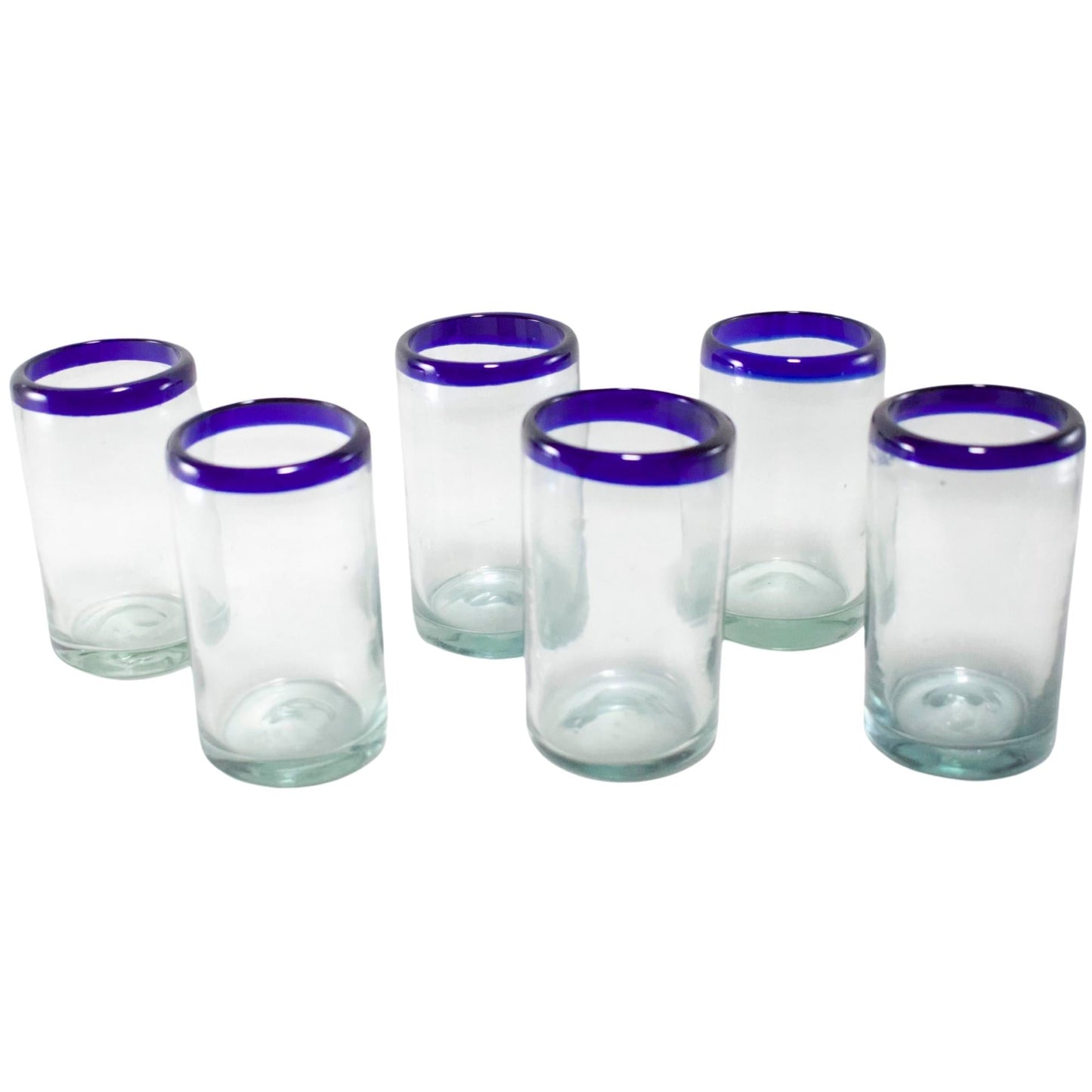 Vasos Vidrio Soplado | Vaso Jugo | Set de 6 Piezas | Hechos Artesanalmente en México | (Filo Azul Cobalto, 8 Oz.) - MAREY -