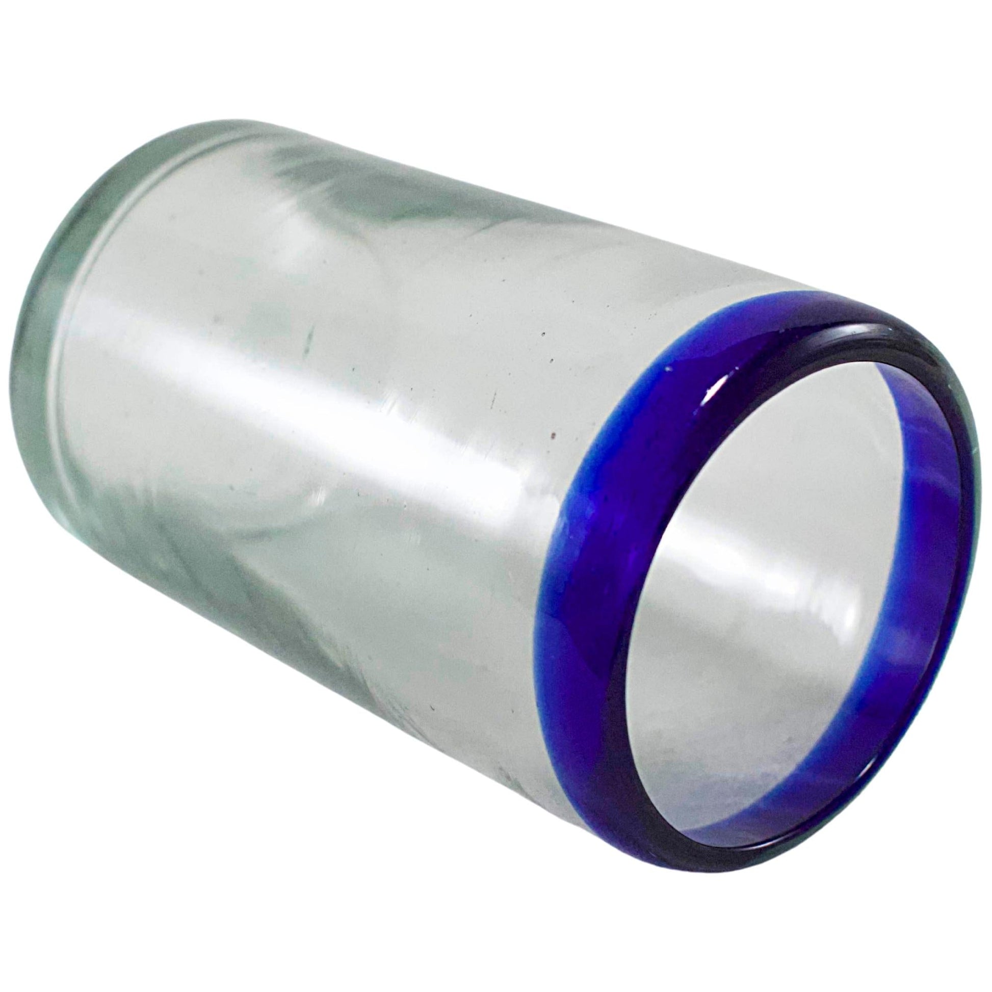 Vasos Vidrio Soplado | Vaso Jugo | Set de 6 Piezas | Hechos Artesanalmente en México | (Filo Azul Cobalto, 8 Oz.) - MAREY -